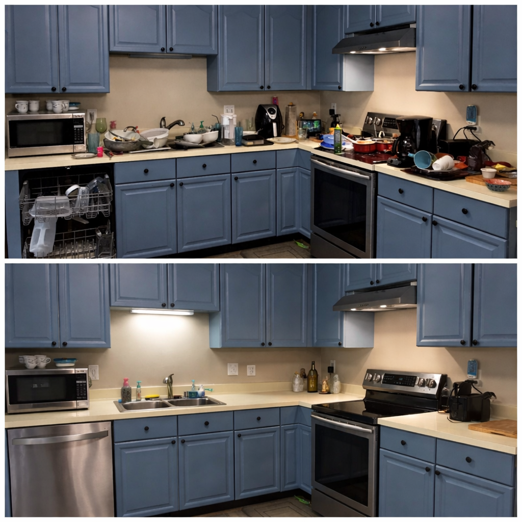 Before and after kitchen cleaning